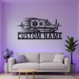 Personalized Side View Ambulance Heartbeat Metal Wall Art