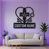 Personalized Medical Heart Metal Wall Art with Stethoscope