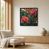 Pink Lotus Pond beneath Radiant Sunrise Colorful Metal Wall Art