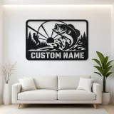 Personalized Bass Fishing Metal Wall Art with Fisherman