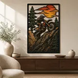 Piloto de motocross saltando en sendero de montaña - Arte mural de metal colorido