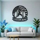 Personalized Female Softball Batter Round Flag Metal Wall Art