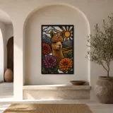 Alpaca with Dahlias in Mountain Landscape Colorful Metal Wall Art