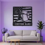 Personalized Softball Batter Distressed American Flag Metal Wall Art