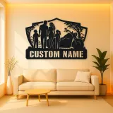 Personalized Family of Four Motorcycle Landscape Metal Wall Art