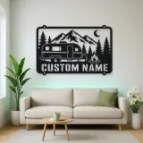 Personalized Camper Trailer Metal Wall Art with Mountain Camp