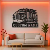 Personalized Logging Semi Truck Patriotic Mountain Metal Wall Art