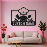 Personalized Chef Kitchen Metal Wall Art with Cooking Tools
