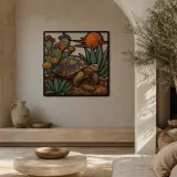 Desert Tortoise among Agave and Cactus Flowers Colorful Metal Wall Art