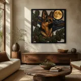 Pastore Tedesco con Pigne e Luna Piena Insegna in Metallo Colorata