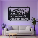 Personalized Camper Trailer Metal Wall Art with Mountain Camp