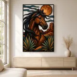 Bay Horse Portrait in Southwest Desert Colorful Metal Wall Art