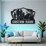 Personalized Family of Four Motorcycle Landscape Metal Wall Art