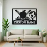 Personalized Teacher Metal Wall Art with Book and Apple