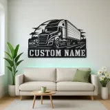 Personalized Modern Semi and Box Trailer Metal Wall Art