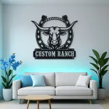 Personalized Longhorn Ranch Metal Wall Art with Horseshoe Frame
