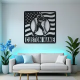 Personalized Female Softball Ready Stance Flag Metal Wall Art