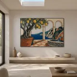 Mediterranean Lemon Courtyard with Sea View Colorful Metal Wall Art