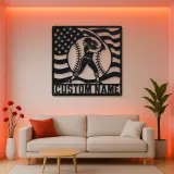 Personalized Female Softball Follow Through Flag Metal Wall Art