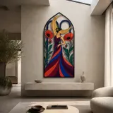 Flamenco Woman with Poppies and Crescent Moon Colorful Metal Wall Art