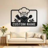 Personalized Chef Kitchen Metal Wall Art with Cooking Tools