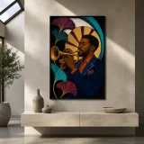 Black Jazz Trumpet Player in Art Deco Style Colorful Metal Wall Decor