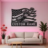 Personalized Number 88 Diving Receiver American Flag Metal Wall Art