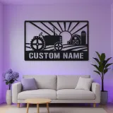 Personalized Farm Tractor Metal Wall Art with Sunrise