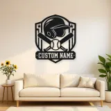 Personalized Baseball Helmet Crossed Bats Shield Metal Wall Art