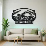Personalized Freestyle Swimmer Metal Wall Art with Pool Lanes