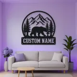 Personalized Bear and Pine Forest Metal Wall Art