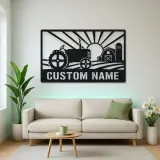 Personalized Farm Tractor Metal Wall Art with Sunrise