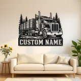 Personalized Stake Bed Semi Truck Forest Metal Wall Art