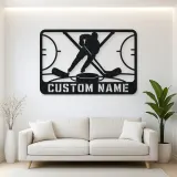 Personalized Ice Hockey Metal Wall Art with Crossed Sticks