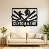 Personalized Baseball Batter Metal Wall Art with Ball Diamond