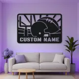 Personalized Football Helmet Metal Wall Art with Goalposts