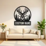 Personalized Buck Deer Metal Wall Art with Forest Landscape