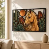 Palomino Horse with Cactus and Desert Moon Colorful Metal Wall Art