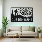 Personalized Mountain Hiker Metal Wall Art with Sunrise