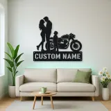 Personalized Cafe Racer Family of Three Metal Wall Art