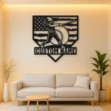 Personalized Female Softball Power Swing American Flag Metal Wall Art