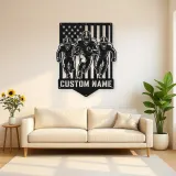 Personalized Three Football Players Flag Metal Wall Art