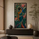 Afro Woman with Peacock Feathers and Tropical Flowers Colorful Metal Wall Art
