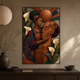Black Woman Sculptor with Statue and Calla Lilies Colorful Metal Wall Art