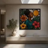 Black Woman Nurse with Tropical Hibiscus Colorful Metal Wall Art