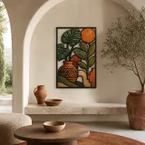 Mid Century Monstera Plants in Patterned Pot Colorful Metal Wall Art