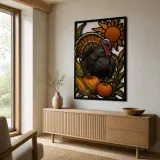 Thanksgiving Turkey with Pumpkins and Corn Colorful Metal Wall Art