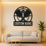 Personalized Pickleball Paddle Metal Wall Art with Court Lines