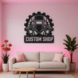 Personalized Welder Helmet Metal Wall Art with Crossed Torches