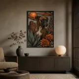 Boxer Dog with Desert Agave and Sunset Colorful Metal Wall Art